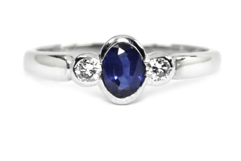 Image 1 for Sapphire & Diamond 3 Stone Platinum Ring Size L