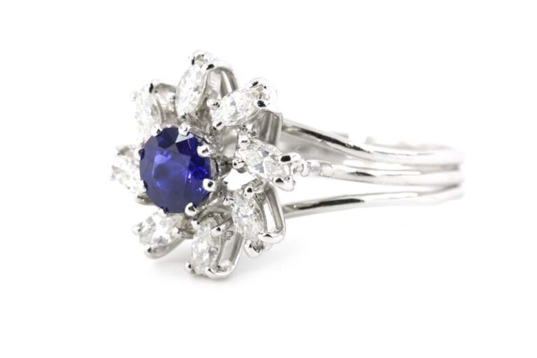 Image 2 for Blue Sapphire & Diamond Cluster £18ct White Gold
