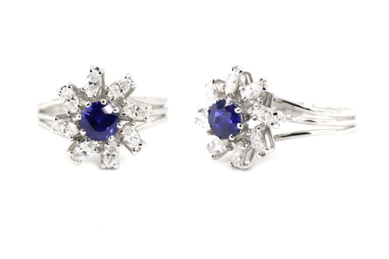 Image 3 for Blue Sapphire & Diamond Cluster £18ct White Gold