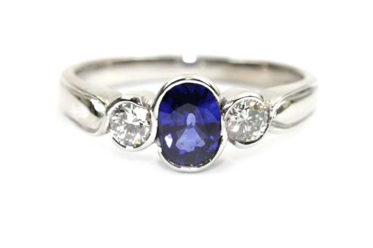 Image 1 for Blue Sapphire & Diamond 3 Stone 18ct White Gold Ring Size O