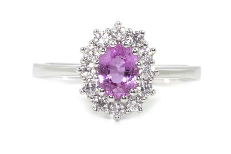 Image 1 for Pink Sapphire & Diamond Cluster 18ct White Gold Ring Size R