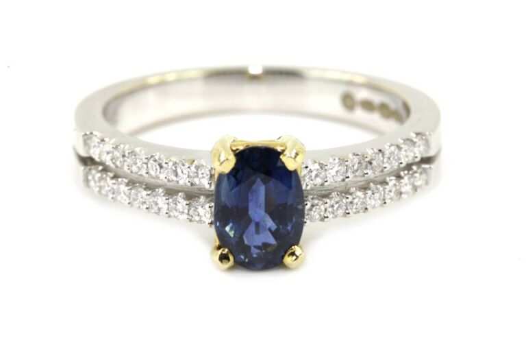 Image 1 for Blue Sapphire & Diamond Band 18ct White Gold