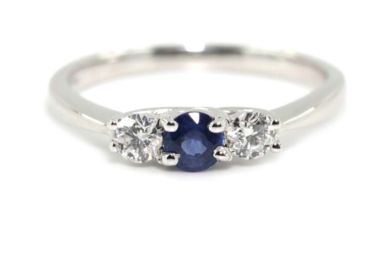 Image 1 for Blue Sapphire & Diamond 3 Stone 9ct White Gold Sizel