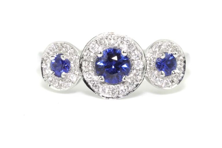 Image 1 for Blue Sapphire & Diamond Cluster 18ct White Gold Ring Size L