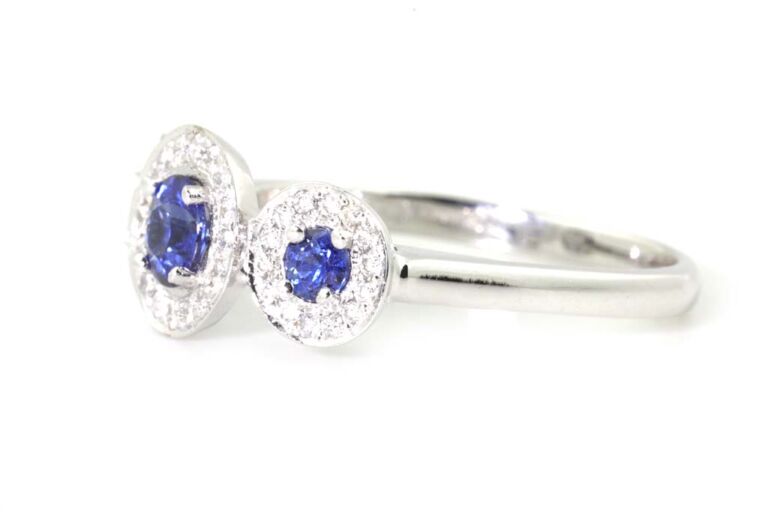 Image 2 for Blue Sapphire & Diamond Cluster 18ct White Gold Ring Size L