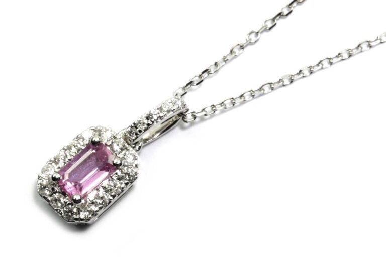 Image 1 for Pink Sapphire & Diamond Cluster Pendant & Cahin 18ct White Gold
