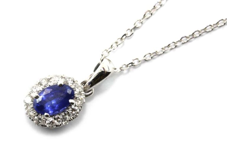 Image 1 for Blue Sapphire & Diamond Cluster Pendant & Chain 18ct White Gold