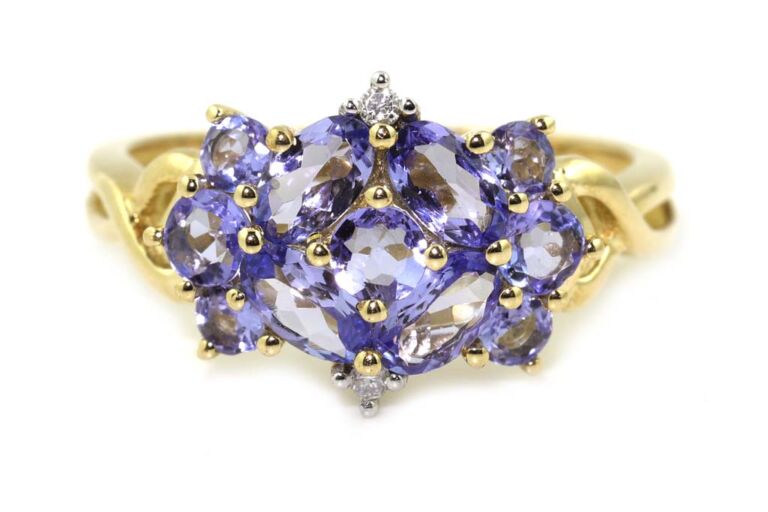 Image 1 for Tanzanite Cluster 9ct Yellow Gold Ring Size M