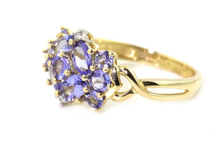 Image 2 for Tanzanite Cluster 9ct Yellow Gold Ring Size M