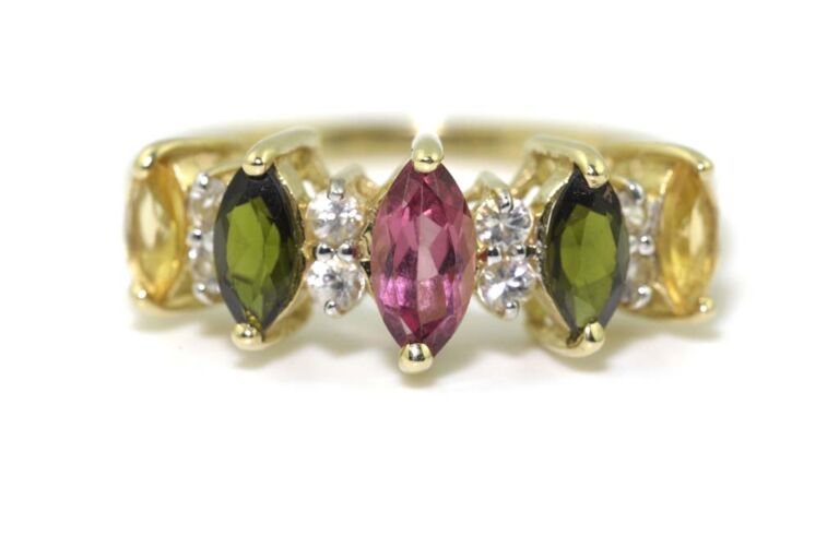 Image 1 for Tourmaline & Cubic Zirconia Half Eternity Ring 9ct G Ring Size M