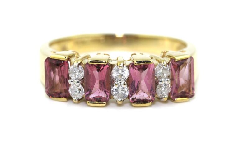 Image 1 for Tourmaline & Diamond Band 9ct Yellow Gold Ring Size N