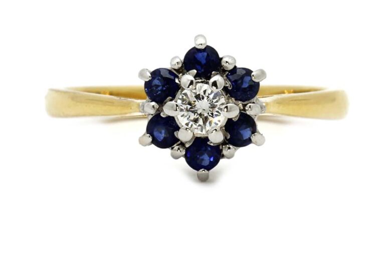 Image 1 for Blue Sapphire & Diamond Cluster 18ct G Ring Size M