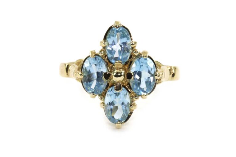 Image 1 for Blue Topaz 4 Stone 9ct Yellow Gold Ring Size N