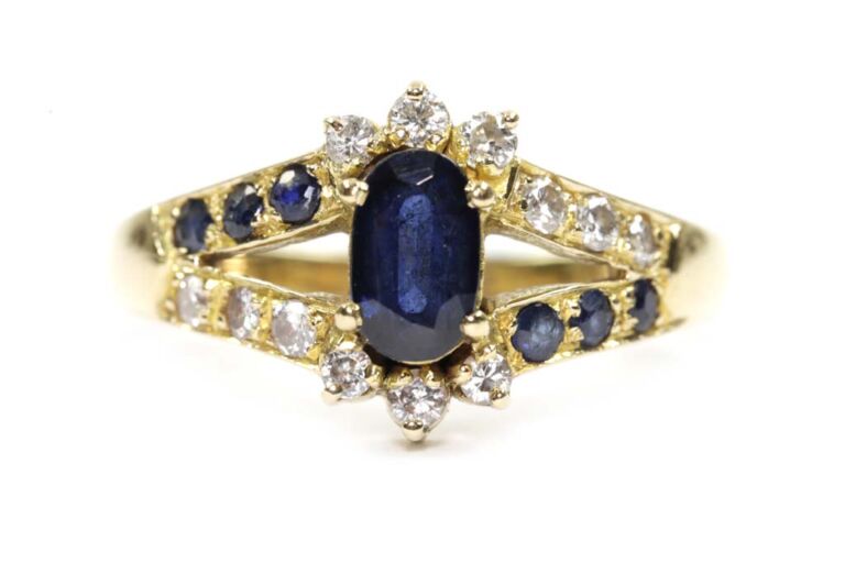 Image 1 for Blue Sapphire & Diamond 18ct G Ring Size O