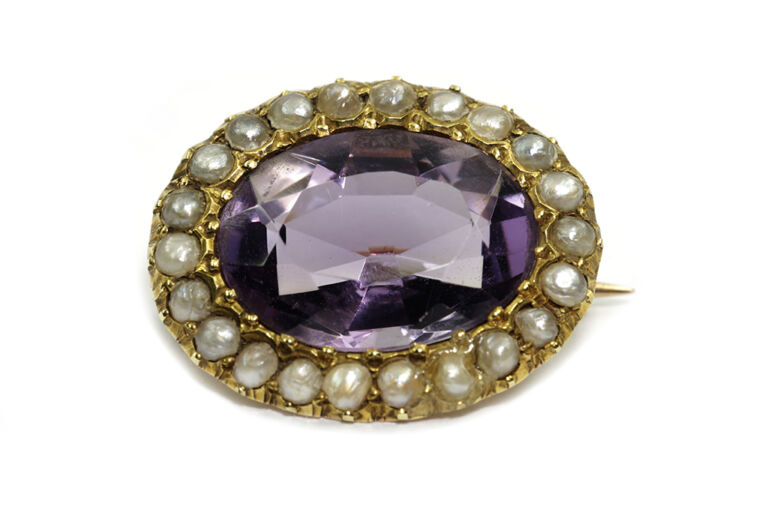 Victorian Amethyst & Seed Pearl Brooch 15ct gold