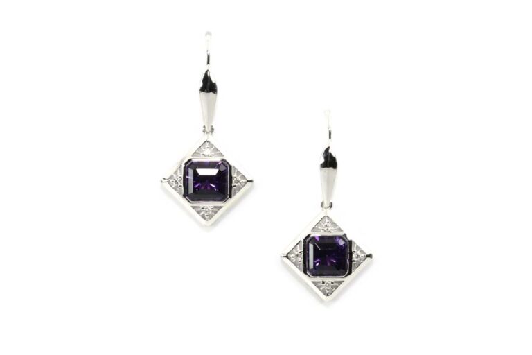 Image 1 for Ameythyst & Diamond Drops Earrings 18ct White Gold