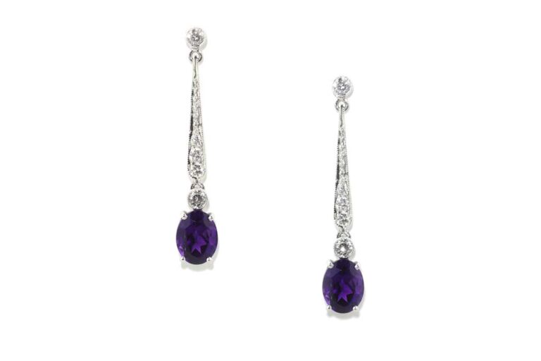 Image 1 for Ameythyst & Diamond Drop Earrings 18ct White Gold