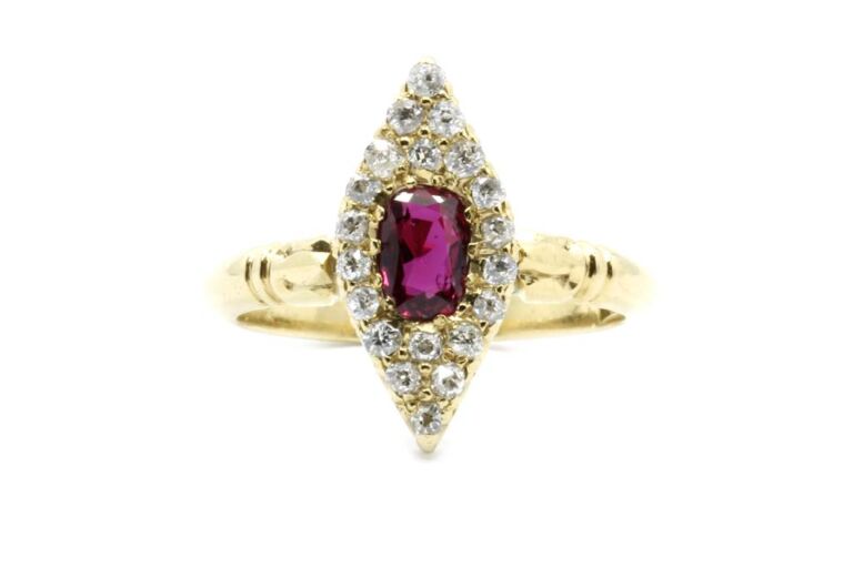 Image 1 for Ruby & Diamond Marquise 18ct Yellow Gold Ring Size N