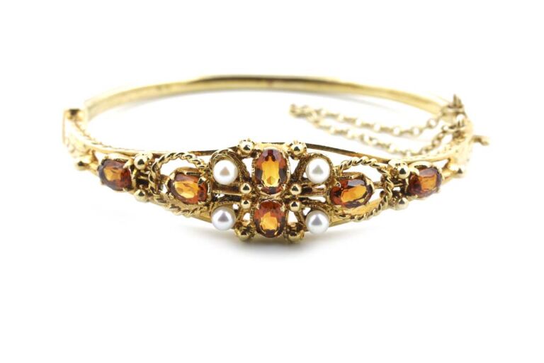 Image 1 for Citrine & Pearl Bangle 9ct Yellow Gold