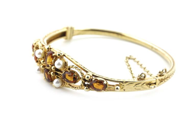 Image 2 for Citrine & Pearl Bangle 9ct Yellow Gold