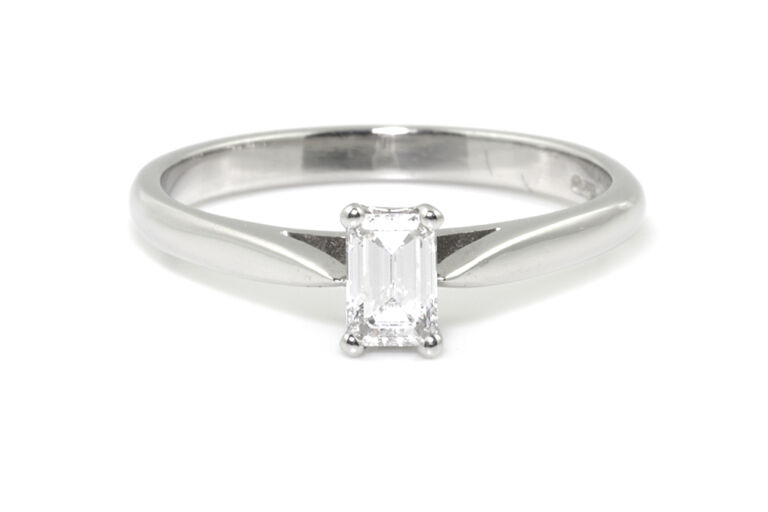 Emerald-cut Diamond Solitaire Platinum Ring Size N