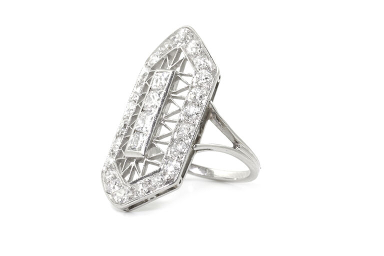 Art Deco Diamond Plaque Ring Platinum Ring Size L