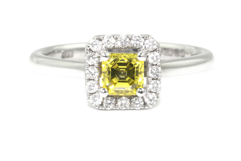 Certified Yellow Diamond & White Diamond Cluster Ring 18ct gold Size L
