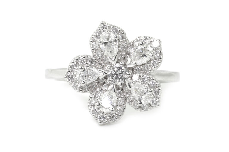 Floral Diamond Cluster Ring Platinum Size L