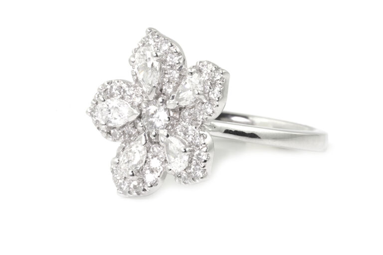 Floral Diamond Cluster Ring Platinum Size L
