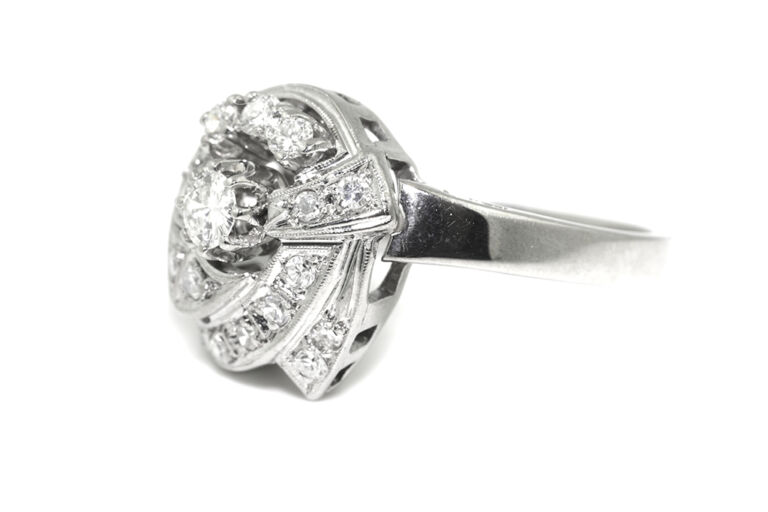 Diamond Cluster 14ct White Gold Ring Size P