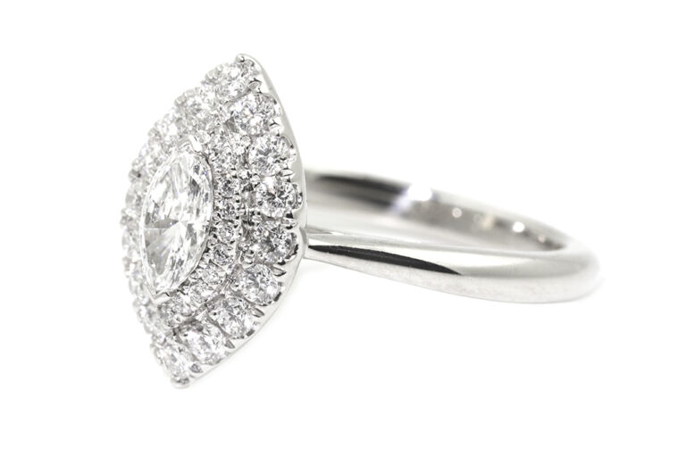 Marquise Shaped Diamond Cluster 18ct White Gold Ring Size L