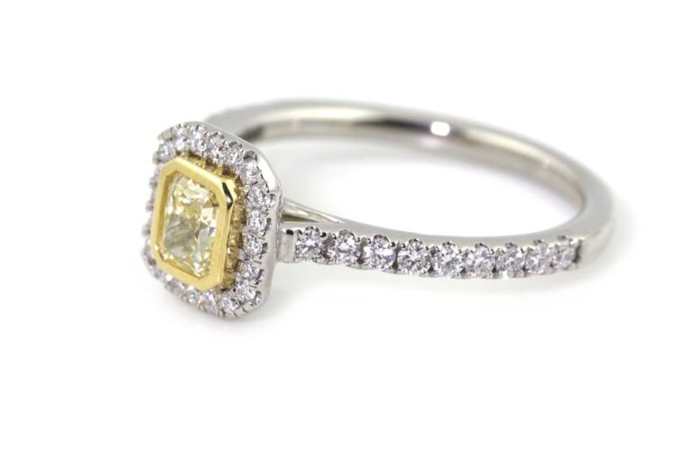 Image 2 for Certified Yellow & White Diamond Cluster Platinum Ring Size M