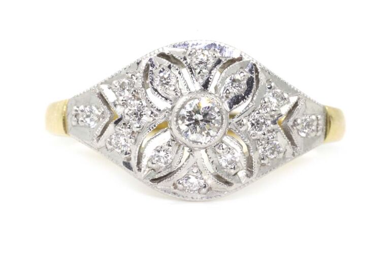 Edwardian Style Diamond Cluster 18ct gold Ring Size M