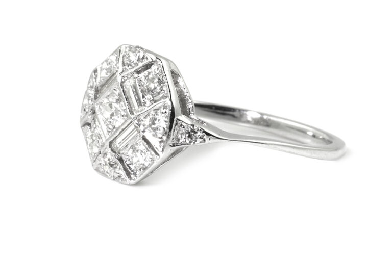 Diamond Cluster Platinum Ring Size L