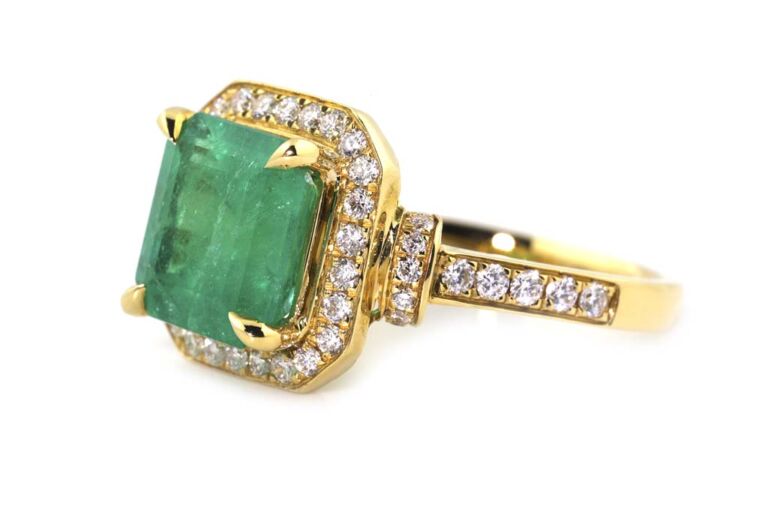 Image 2 for Emerald Diamond Cluster 18ct Yellow Gold Ring Size M
