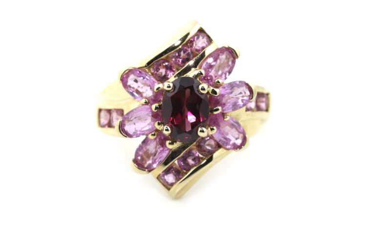 Image 1 for Almandine Garnet & Pink Sapphire Cluster 9ct Yellow Gold Ring Size L