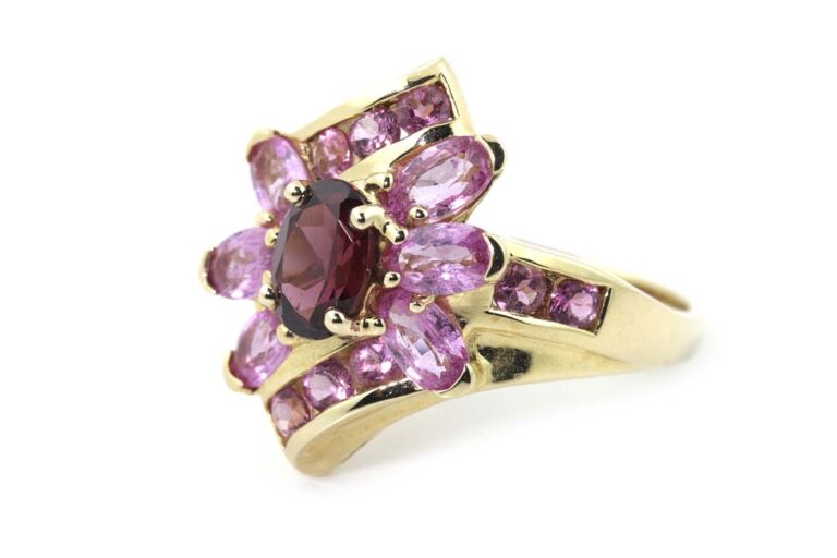 Image 2 for Almandine Garnet & Pink Sapphire Cluster 9ct Yellow Gold Ring Size L