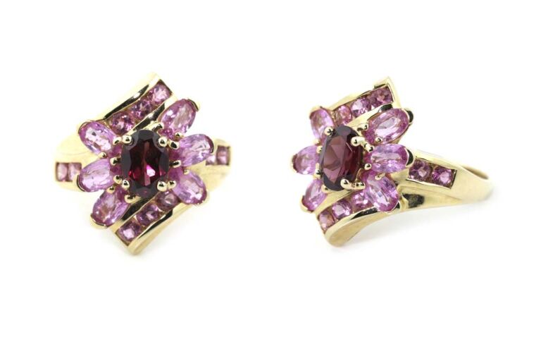 Image 3 for Almandine Garnet & Pink Sapphire Cluster 9ct Yellow Gold Ring Size L