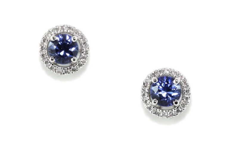 Image 1 for Blue Sapphire & Diamond Cluster Earrings Platinum
