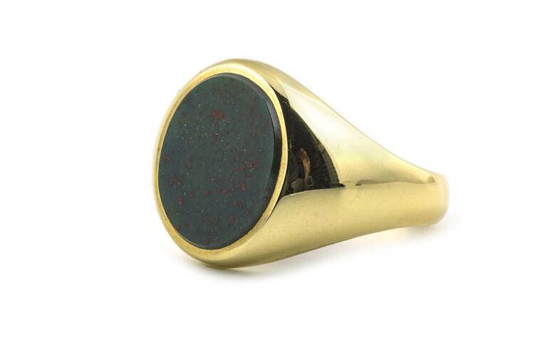 Oval Bloodstone Set Signet Ring 9ct gold Size M