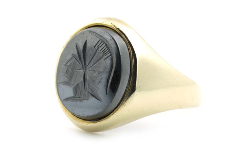 Image 1 for Haematite Centurian Signet 9ct Yellow Gold Ring Size L
