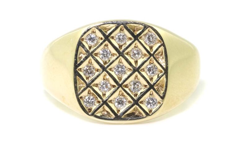 Image 1 for Diamond Lattice Signet 9ct Yellow Gold Ring Size L