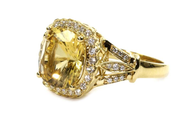 Image 1 for Heliodor & Diamond Cluster 18ct Yellow Gold Ring Size L