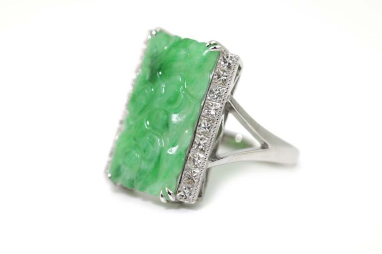 Image 2 for Jade & Diamond Plaque Ring 18ct White Gold Ring Size N