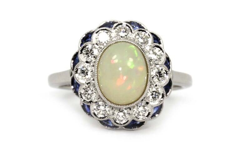 Image 1 for Opal Sapp & Diamond Cluster 18ct White Gold Ring Size O