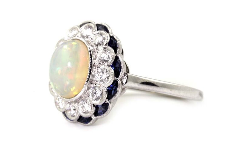 Image 2 for Opal Sapp & Diamond Cluster 18ct White Gold Ring Size O