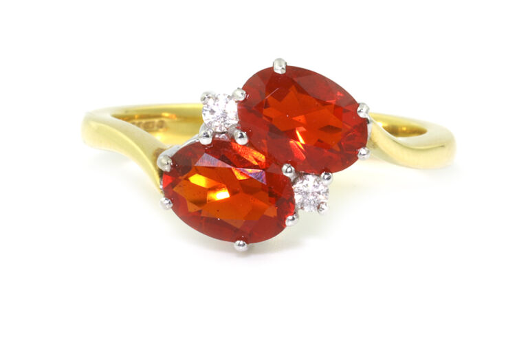 Fire Opal & Diamond 4 Stone 18ct G Ring Size M