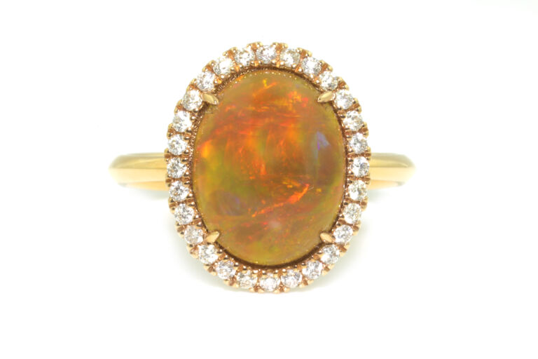 Ethiopian Opal & Diamond Cluster 18ct Rose Gold Ring Size M