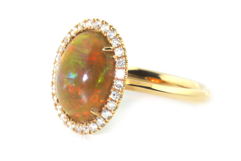 Ethiopian Opal & Diamond Cluster 18ct Rose Gold Ring Size M