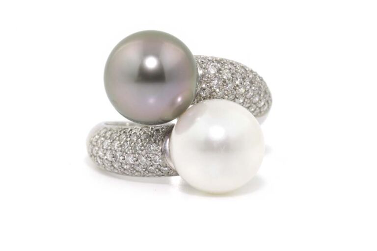 Image 1 for Tahitian & South Sea Pearl & Diamond 18ct White Gold Ring Size N